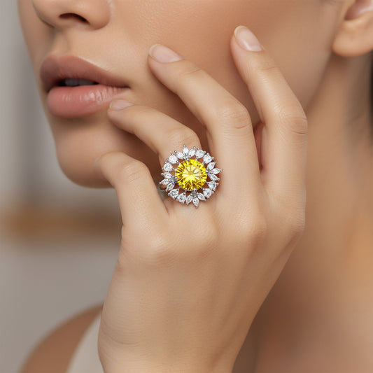 Silver Plated Yellow AD Finger Ring for Women