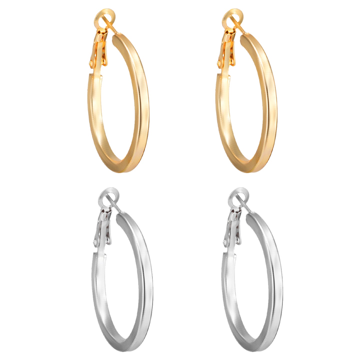 Set of 2 Silver and Gold Plated Hoop Earrings