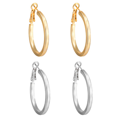 Set of 2 Silver and Gold Plated Hoop Earrings