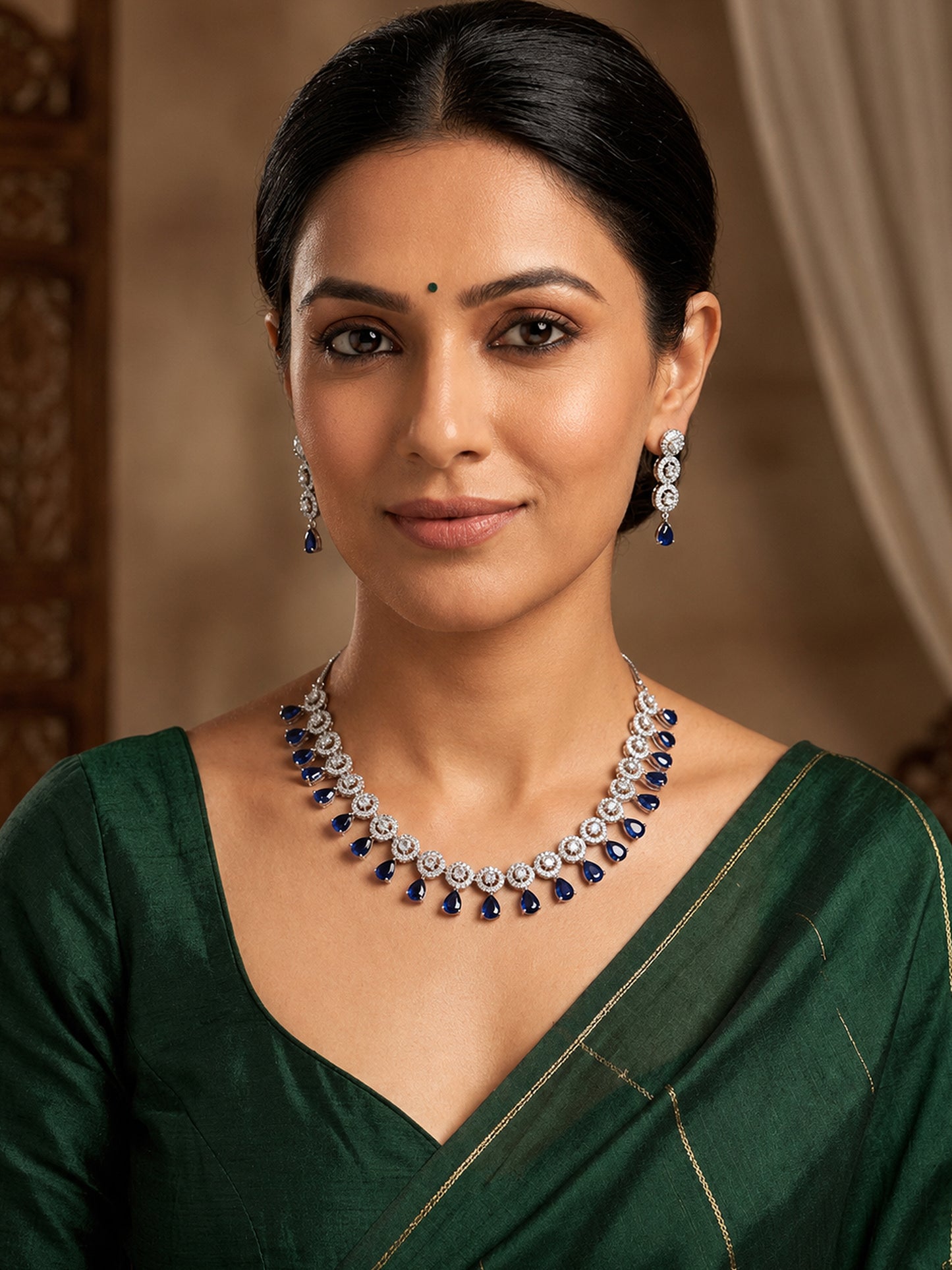 Silver Plated Blue AD Jewellery Set for Women