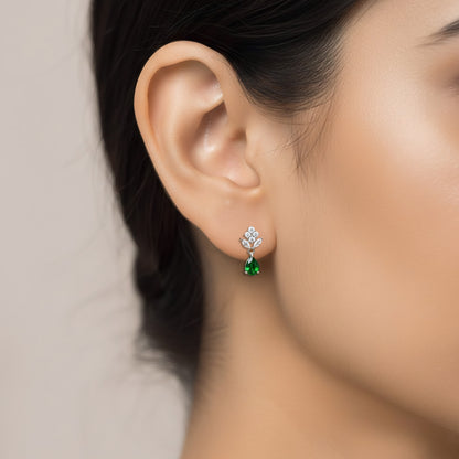 Silver Plated Green Drop Earrings for Women
