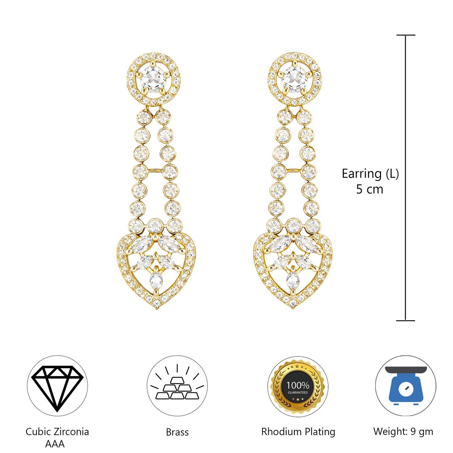 Gold Plated AD Drop Earrings for Women