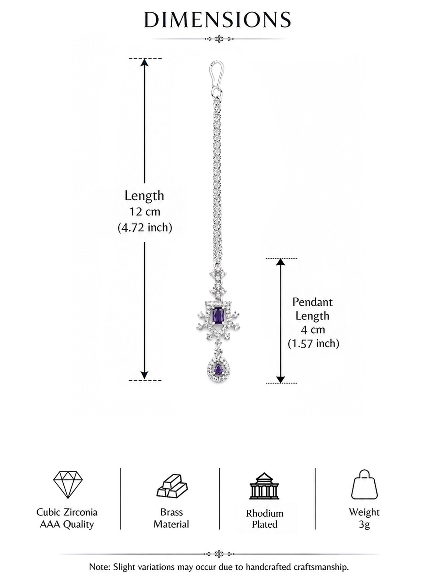 Silver Plated Purple AD Maang Tikka for Women