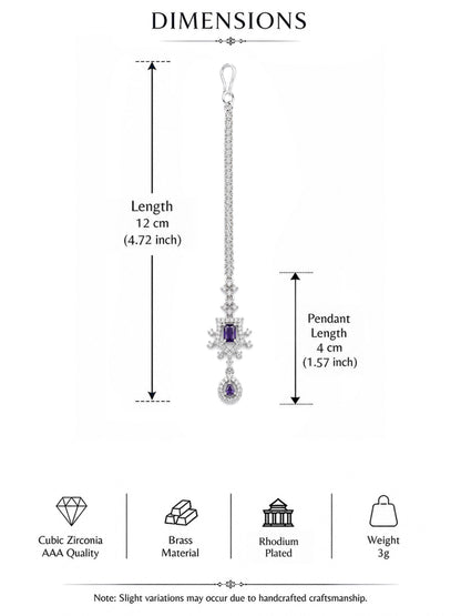 Silver Plated Purple AD Maang Tikka for Women