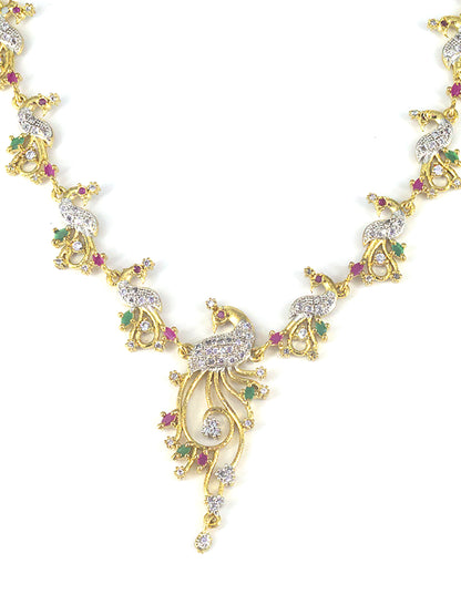 Peacock American Diamond Trendy Jewellery Set