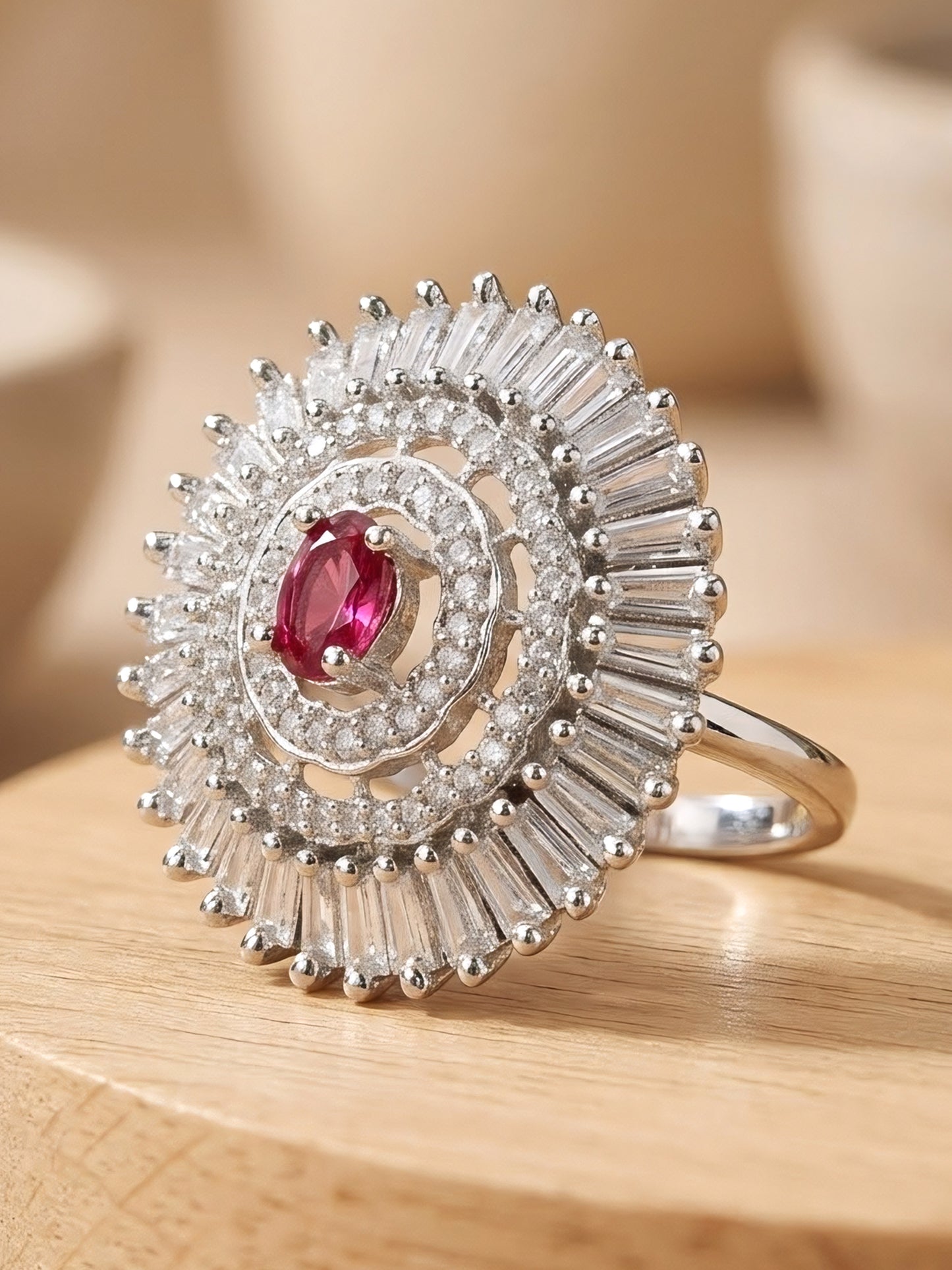 Silver Plated Pink AD Finger Ring for Women