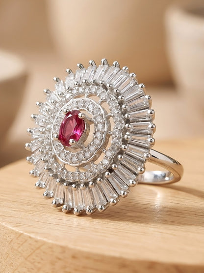 Silver Plated Pink AD Finger Ring for Women