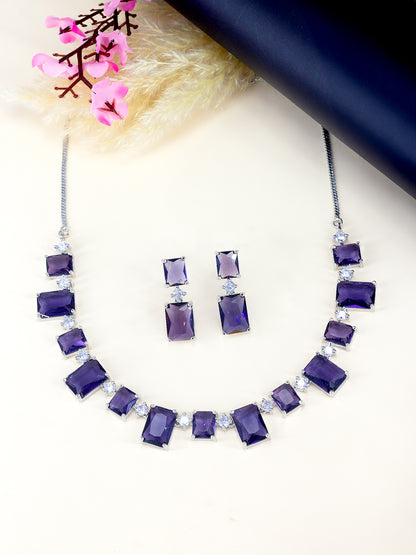 Purple Square Trendy American Diamond Jewellery Set