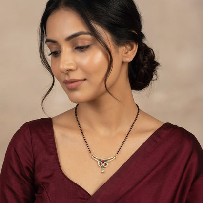 Gold Plated Red & Green AD Mangalsutra For Women
