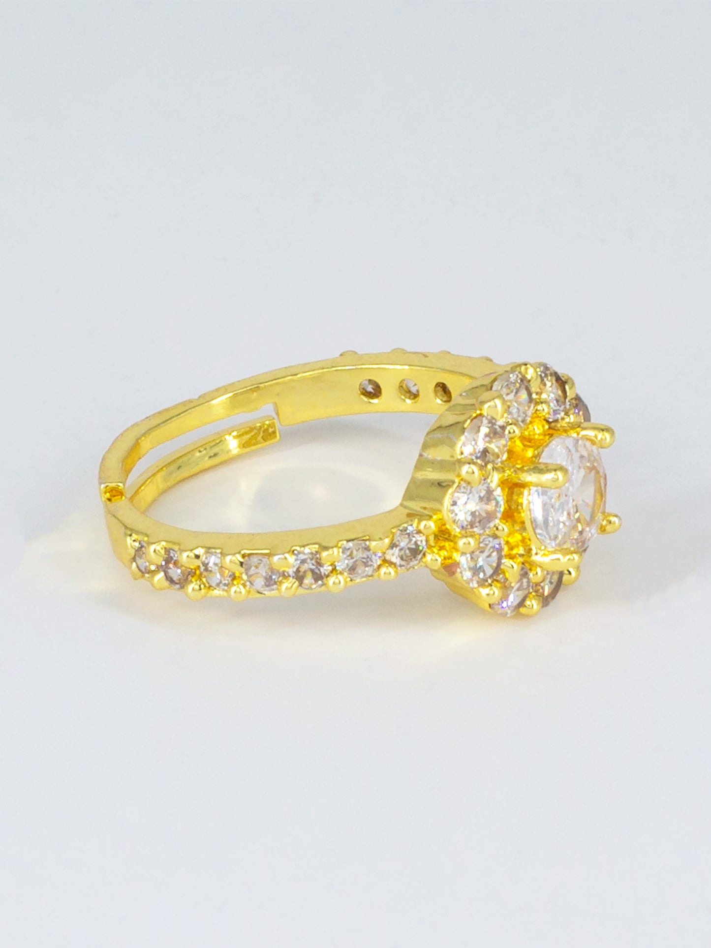 Gold Plated AD Circular Adjustable Ring for Women