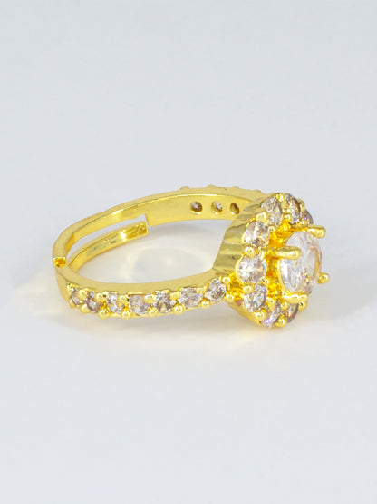 Gold Plated AD Circular Adjustable Ring for Women