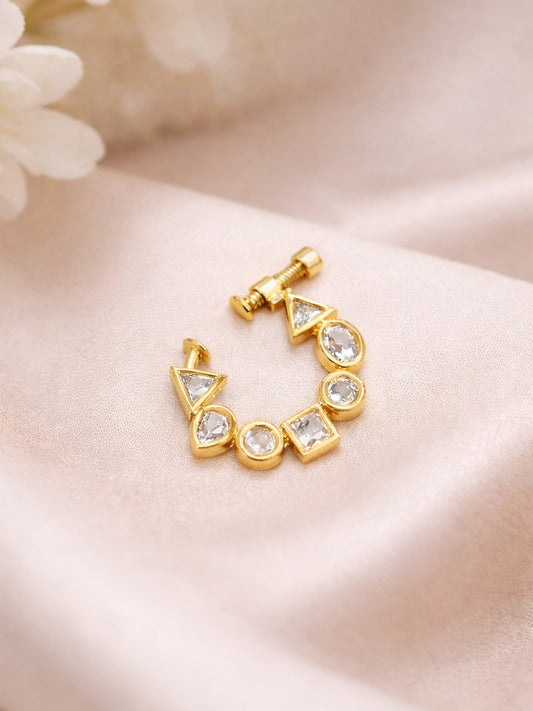 Gold Plated AD Small Non Piercing Nose Ring for Women