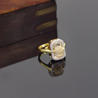 Gold Plated AD Adjustable Trendy Finger Ring