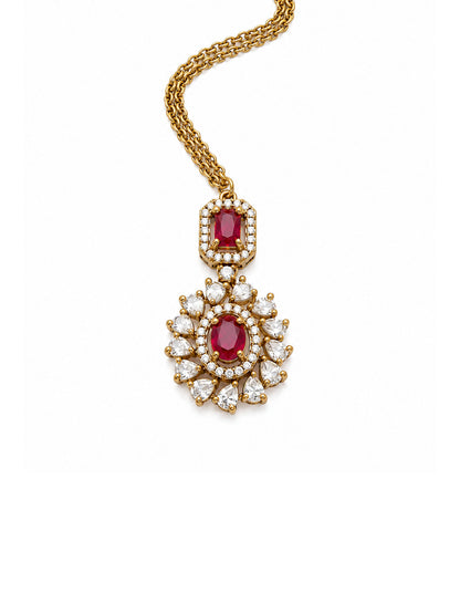Antique Gold Plated Red AD Maang Tikka for Women