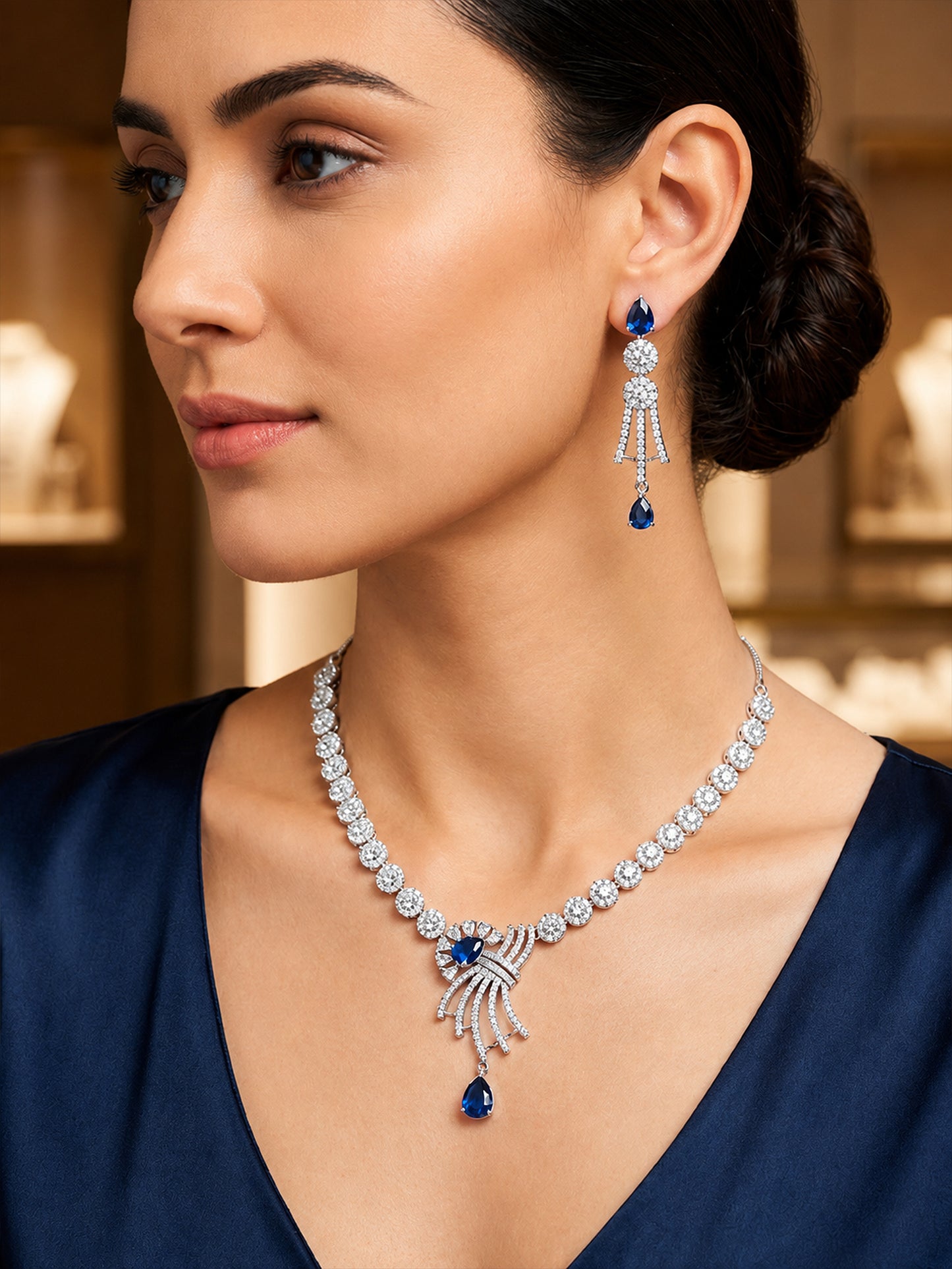 Silver Plated Blue AD Jewellery Set for Women