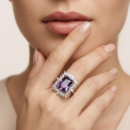 Silver Plated Purple AD Finger Ring for Women