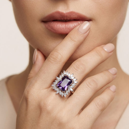 Silver Plated Purple AD Finger Ring for Women