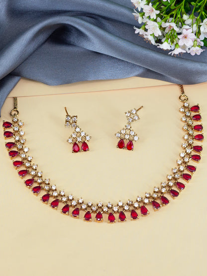 Gold Plated Red American Diamond Jewellery Set for Women