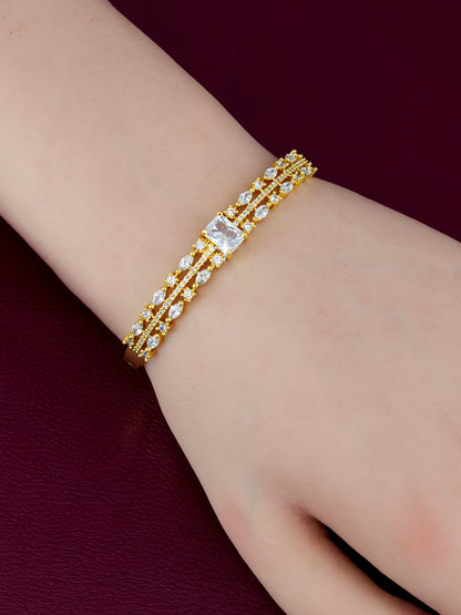 American Diamond Gold Plated Petal Design green Bracelet for Women and Girls