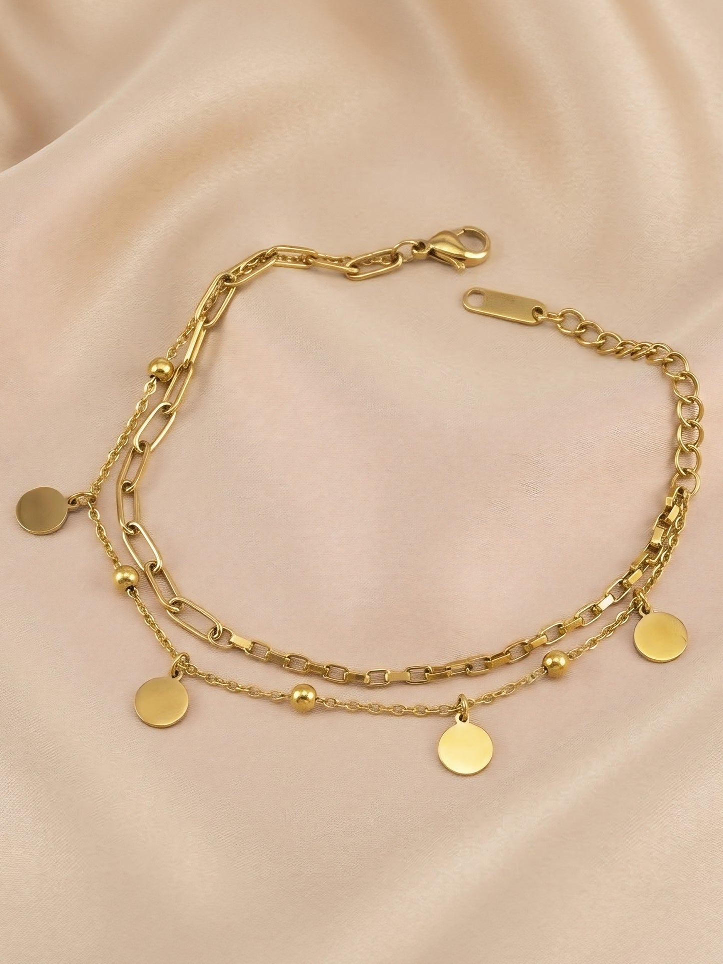 Gold Plated Double Layred Chain Bracelet for Women
