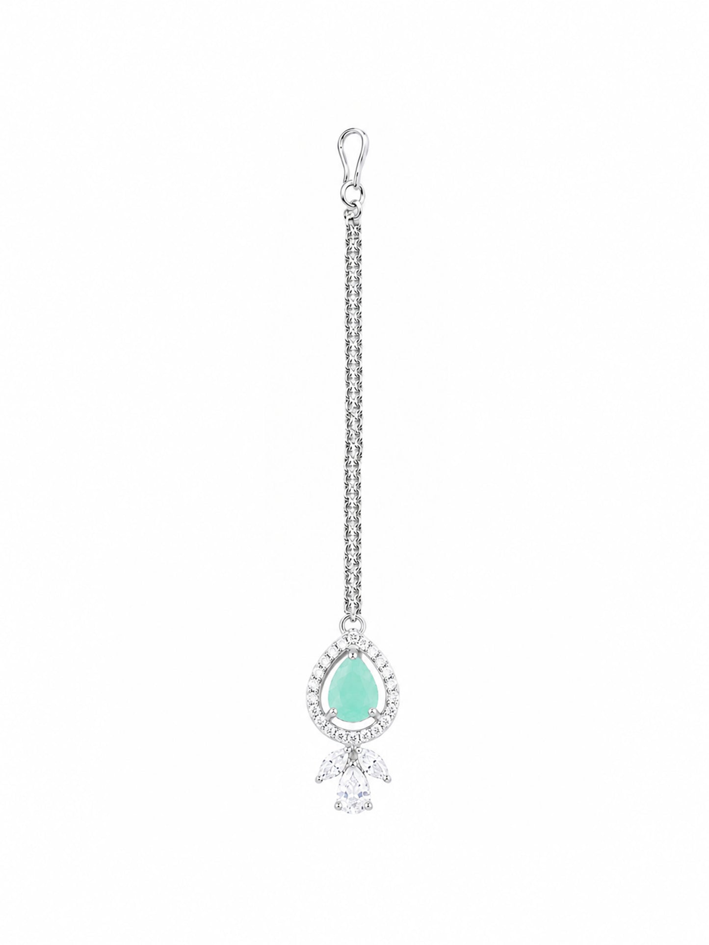 Silver Plated Mint Green AD Maang Tikka for Women