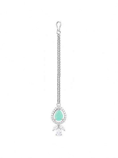 Silver Plated Mint Green AD Maang Tikka for Women