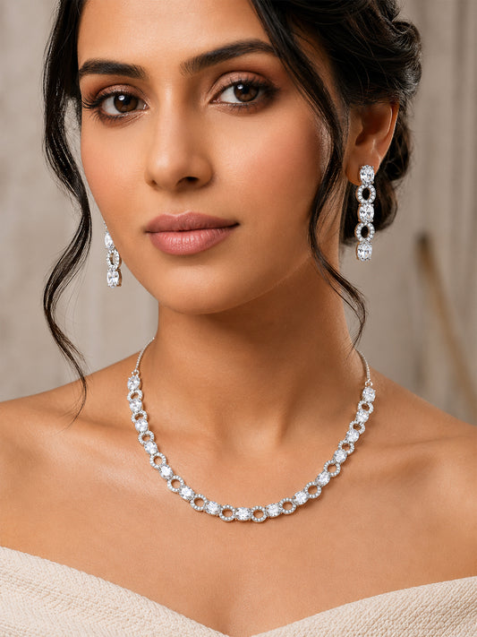 Silver Plated AD Choker Set for Women