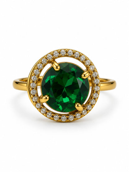 22K Gold Plated Green AD Finger Ring for Women