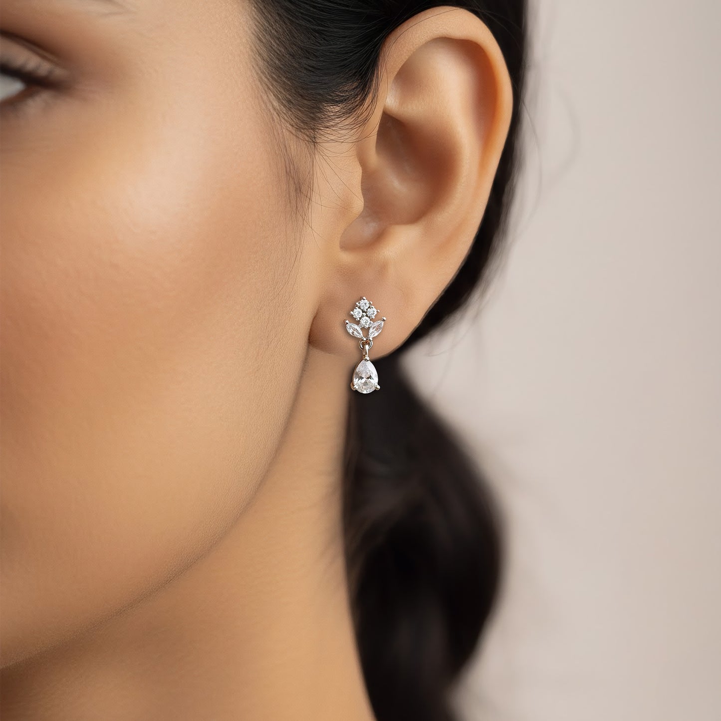 Rhodium Plated AD Minimal Drop Earrings for Women