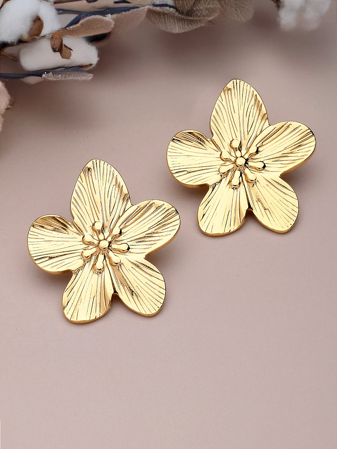Stainless Steel Anti Tarnish Floral Stud Earrings