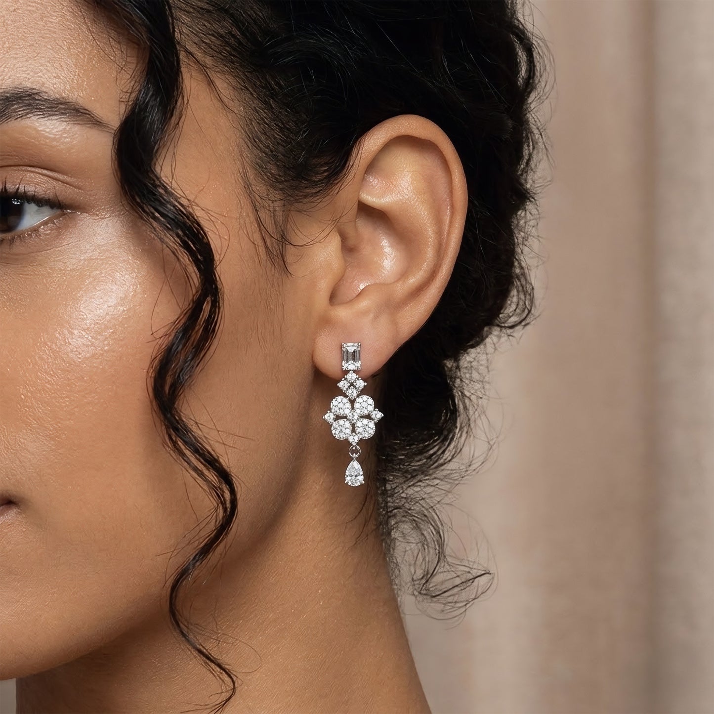 Silver Plated White AD Designer Earrings for Women