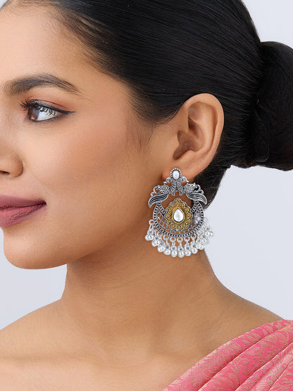 Dual-Tone  Peacock Design Chandbaali Earrings