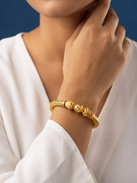 Gold Plated Bold Openable Temple Bangle Bracelet for Women