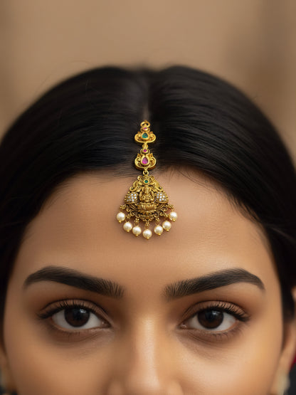Gold Plated AD Temple Traditional Maang Tikka for Women