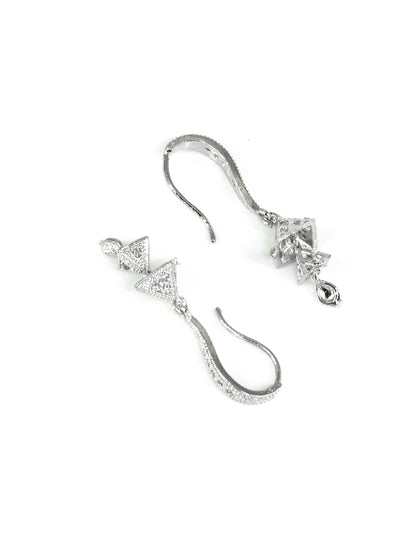 Silver Plated American Diamond Tringle Layered Drop Earring.