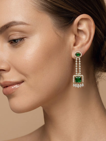 Gold Plated Green American Diamond Earrings for Women