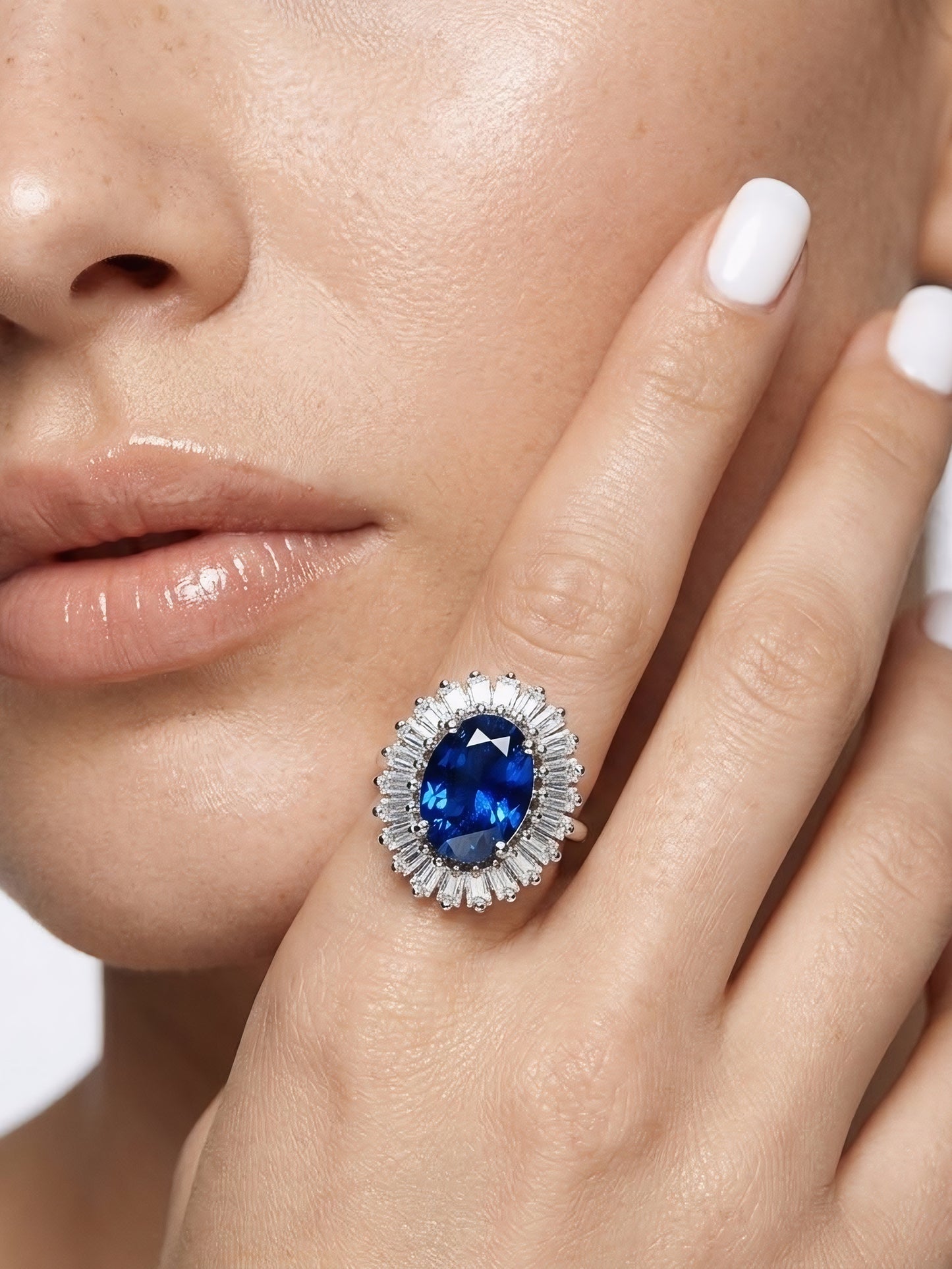 Rhodium Plated Blue AD Finger Ring for Women