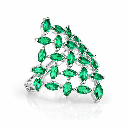 Silver Plated Green Petal AD Adjustable Ring For Women