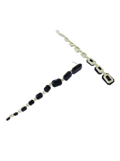 Gold Plated Black Crystal Stones Studded Long Drop Earrings