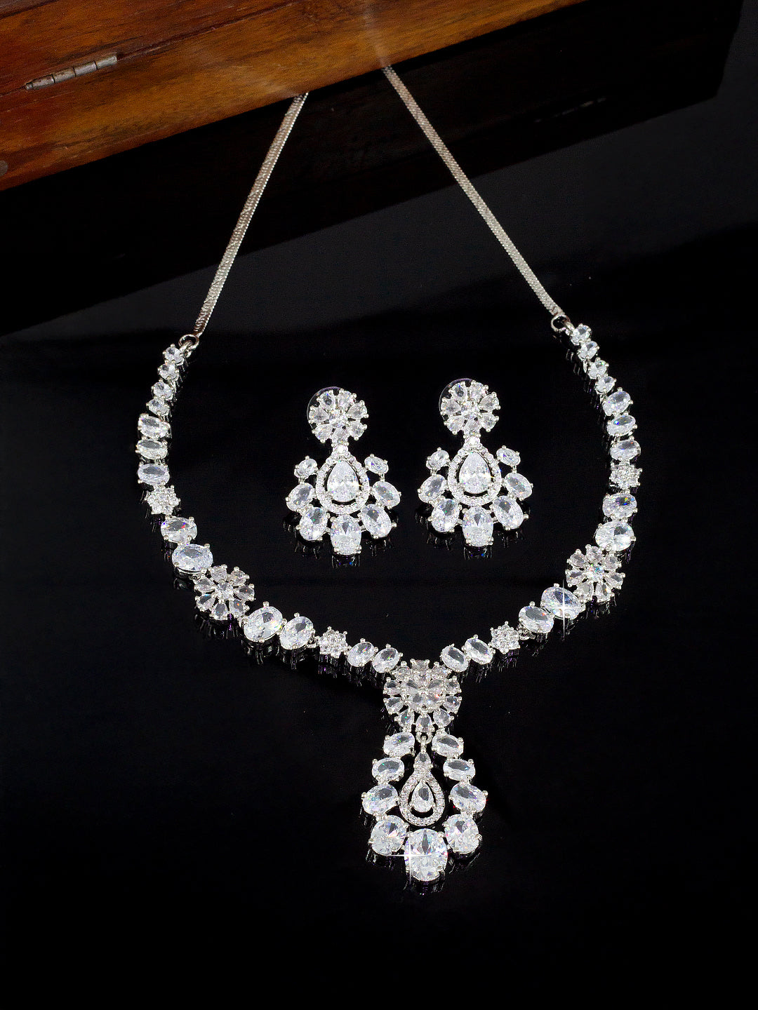 American Diamond Floral Designer Statement Jewellery Set