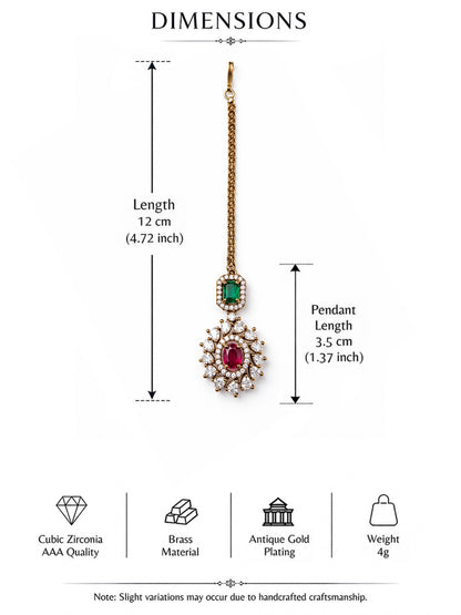 Antique Gold Plated Red AD Maang Tikka for Women