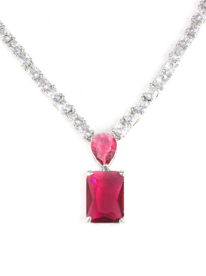 Silver Plated Red AD Minimal Jewellery Set