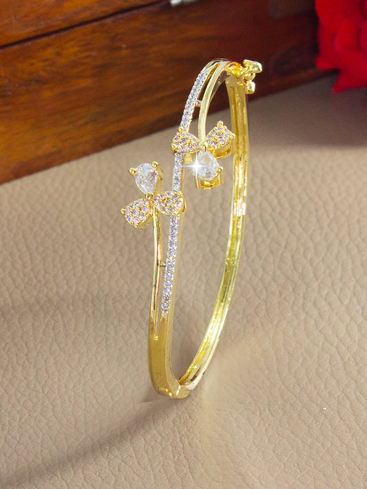 Gold Plated White AD Minimal Cuff Bracelet For Women