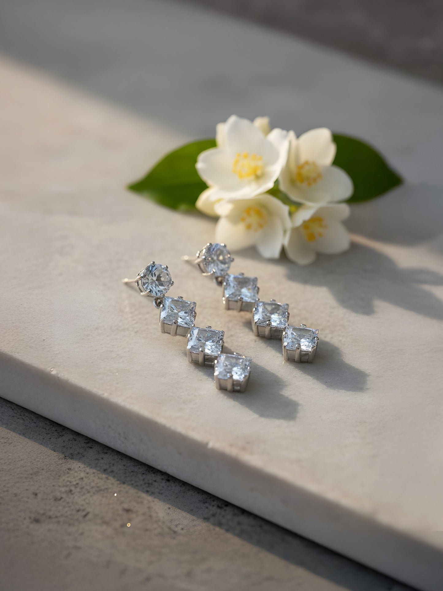 Silver Plated White AD Square Drop Earring for Women