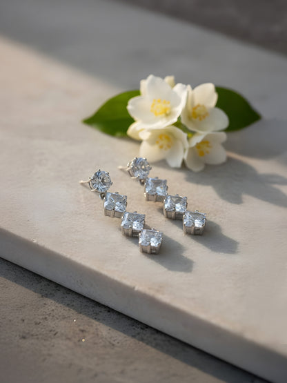 Silver Plated White AD Square Drop Earring for Women