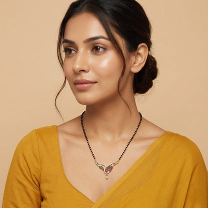 Gold Plated Red & Green AD Mangalsutra For Women