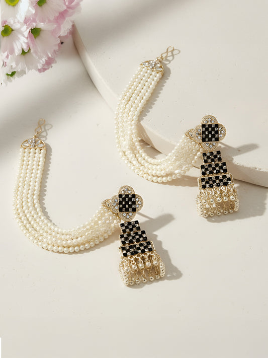 Gold Plated Jhumka with Pearl Chain for Women