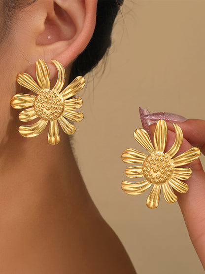 Stainless Steel Anti Tarnish Floral Stud Earrings