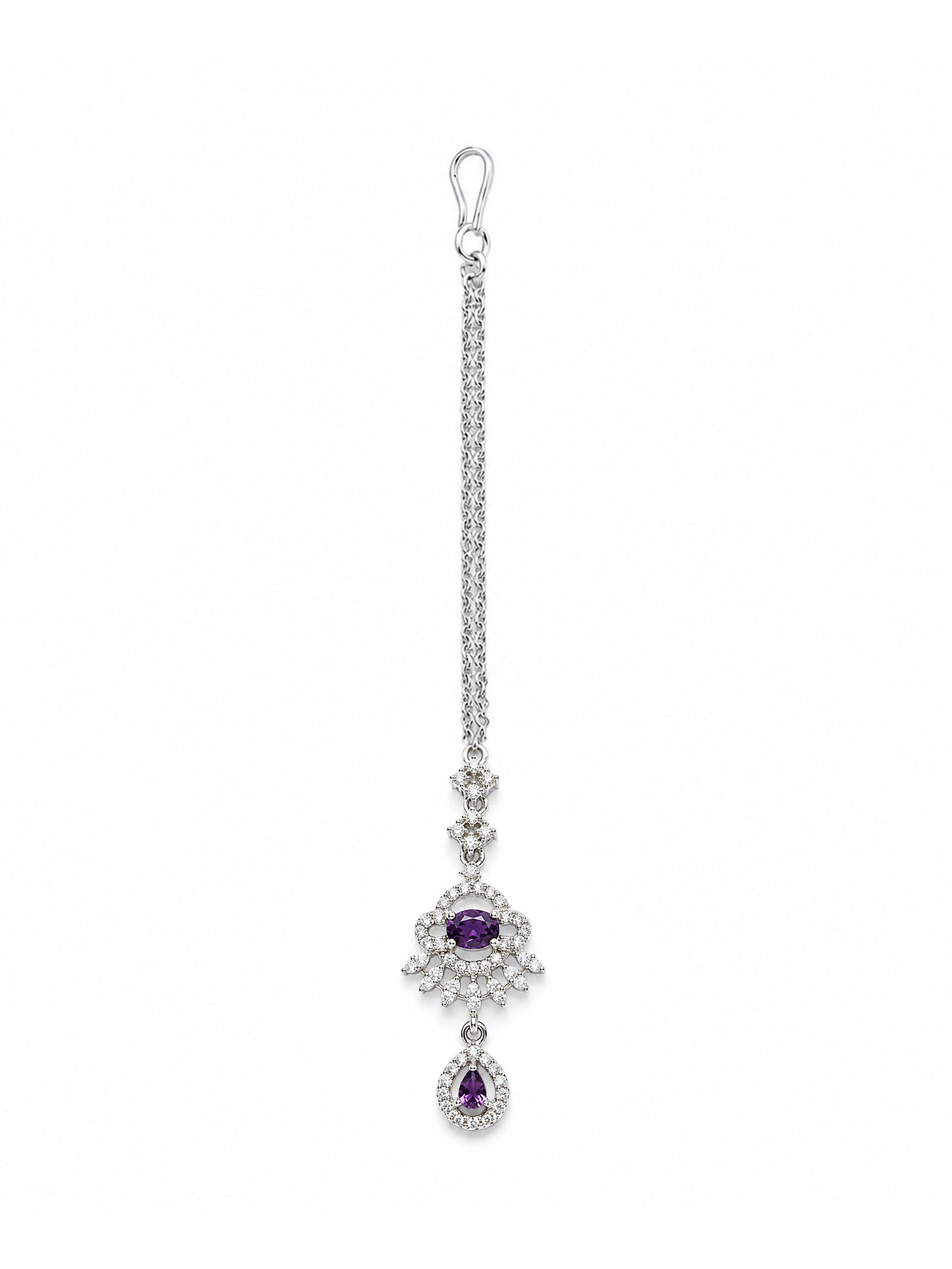 Silver Plated Purple AD Maang Tikka for Women