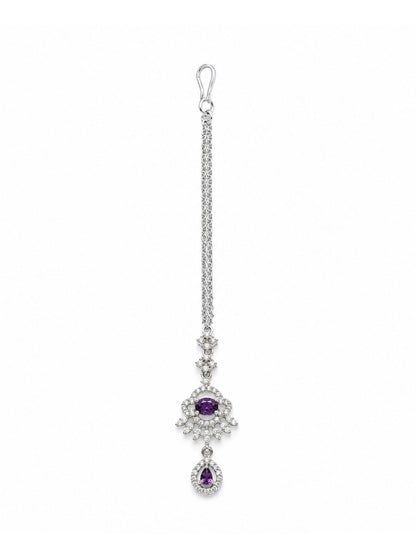 Silver Plated Purple AD Maang Tikka for Women